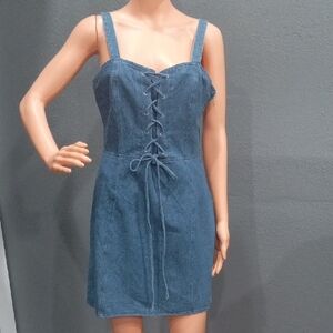 BB Dakota Denim Daydream Mini Dress Denim Lace-Up Mini Dress